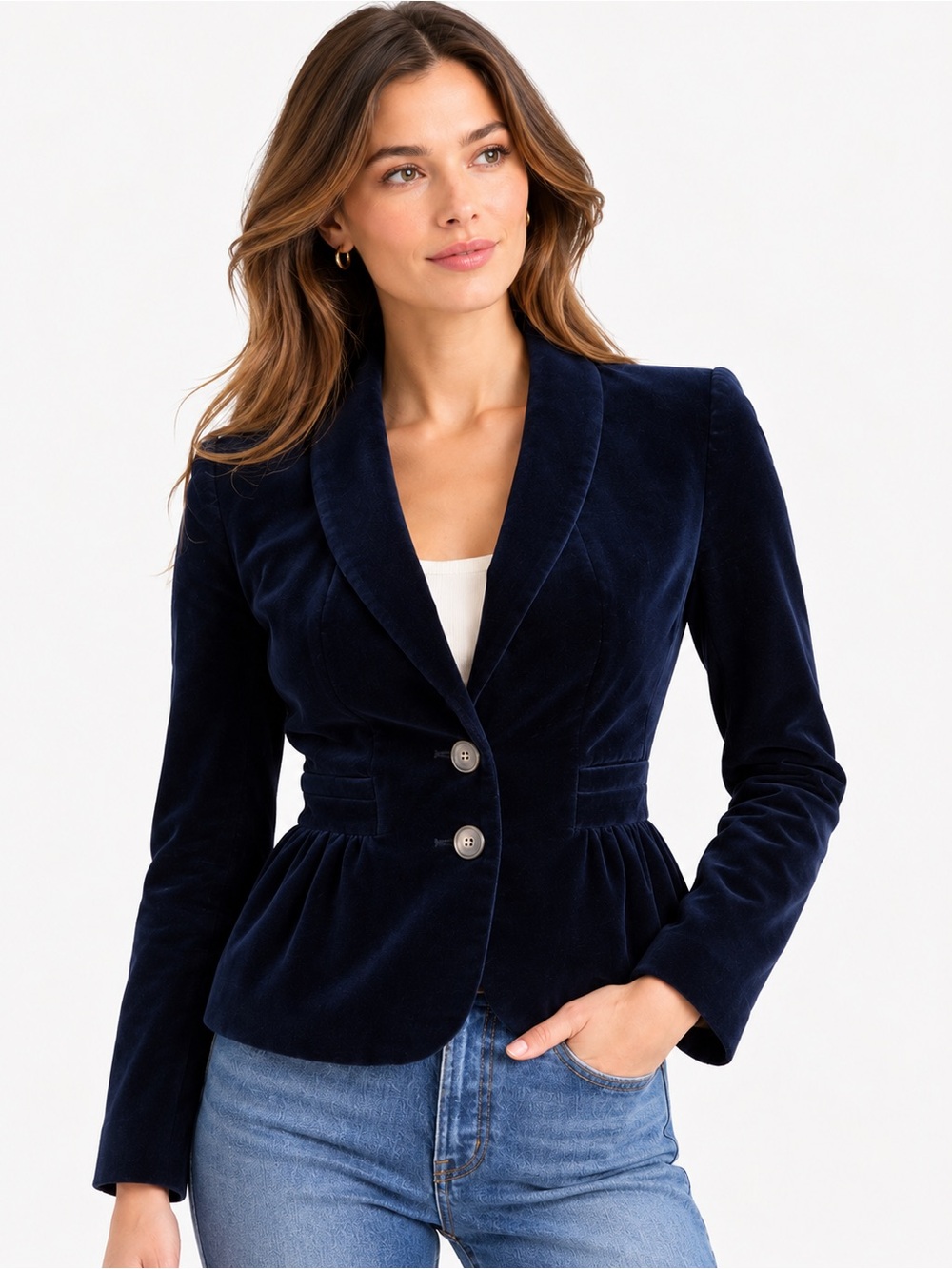 J.Crew Navy Velvet Blazer Jacket Size 2 Cotton Peplum